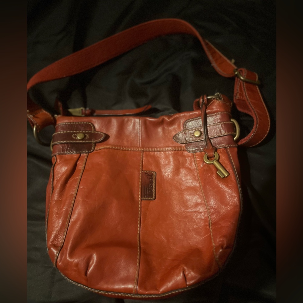 Fossil - Wine burgundy, genuine leather bag